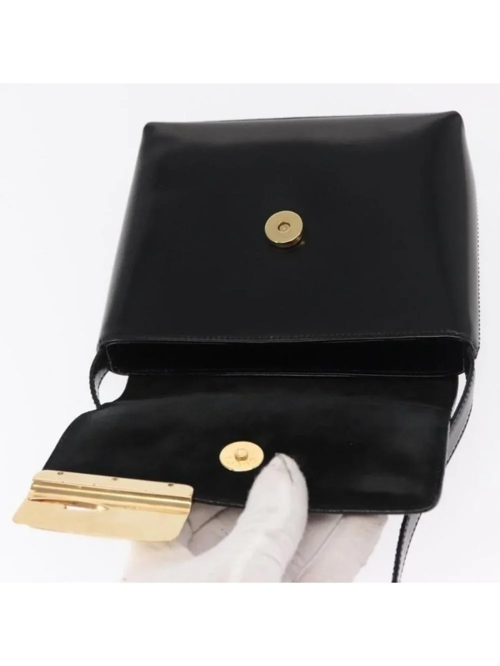 Authentic GUCCI Shoulder Bag Patent leather Black Gold 007 3444 0282 - Picture 2 of 16